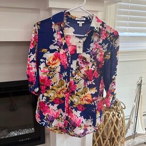 Express Women’s Portofino Slim fit blouse pink and blue button down